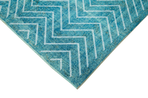 Geometric Carpet Turquoise Geometric Cotton Wool Handmade Area Rug 5'7'' x 8'11''