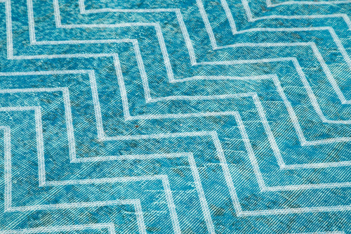 Geometric Carpet Turquoise Geometric Cotton Wool Handmade Area Rug 5'7'' x 8'11''