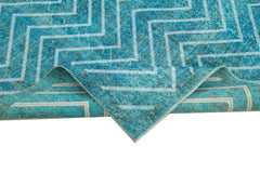Geometric Carpet Turquoise Geometric Cotton Wool Handmade Area Rug 5'7'' x 8'11''