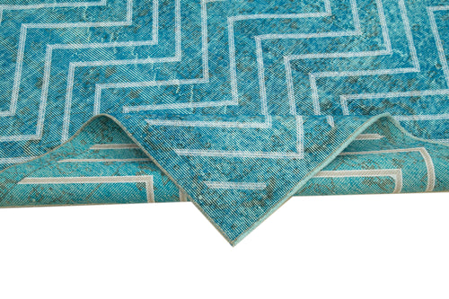 Geometric Carpet Turquoise Geometric Cotton Wool Handmade Area Rug 5'7'' x 8'11''