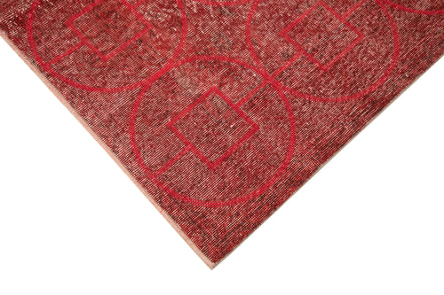 Geometric Carpet Red Geometric Cotton Wool Handmade Area Rug 5'7'' x 9'3''