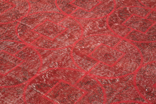 Geometric Carpet Red Geometric Cotton Wool Handmade Area Rug 5'7'' x 9'3''