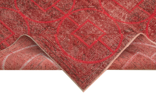 Geometric Carpet Red Geometric Cotton Wool Handmade Area Rug 5'7'' x 9'3''