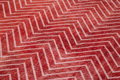 Geometric Carpet Red Geometric Cotton Wool Handmade Area Rug 6'9'' x 9'11''