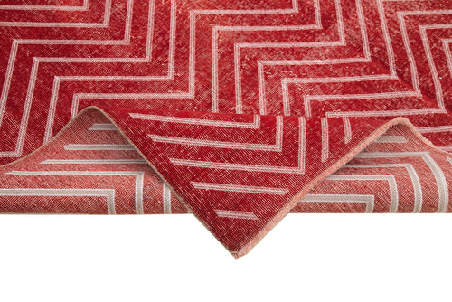 Geometric Carpet Red Geometric Cotton Wool Handmade Area Rug 6'9'' x 9'11''