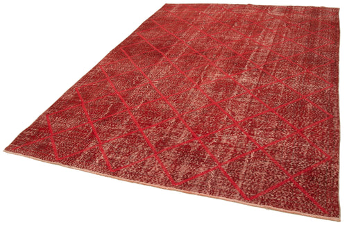 Geometric Carpet Red Geometric Cotton Wool Handmade Area Rug 6'11'' x 10'1''