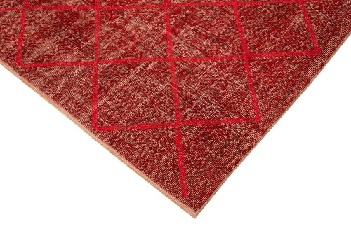 Geometric Carpet Red Geometric Cotton Wool Handmade Area Rug 6'11'' x 10'1''