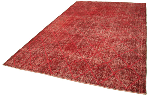Geometric Carpet Red Geometric Cotton Wool Handmade Area Rug 6'10'' x 10'9''