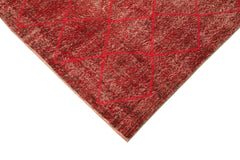 Geometric Carpet Red Geometric Cotton Wool Handmade Area Rug 6'10'' x 10'9''
