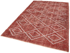 Geometric Carpet Red Geometric Cotton Wool Handmade Area Rug 5'5'' x 8'9''