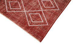 Geometric Carpet Red Geometric Cotton Wool Handmade Area Rug 5'5'' x 8'9''