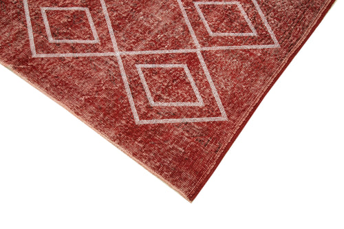 Geometric Carpet Red Geometric Cotton Wool Handmade Area Rug 5'5'' x 8'9''