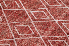 Geometric Carpet Red Geometric Cotton Wool Handmade Area Rug 5'5'' x 8'9''