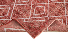 Geometric Carpet Red Geometric Cotton Wool Handmade Area Rug 5'5'' x 8'9''