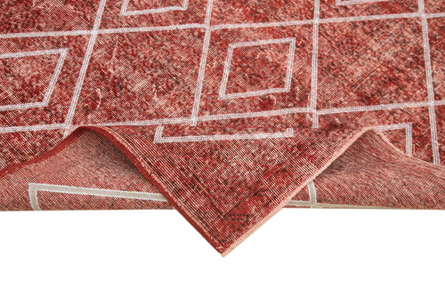 Geometric Carpet Red Geometric Cotton Wool Handmade Area Rug 5'5'' x 8'9''
