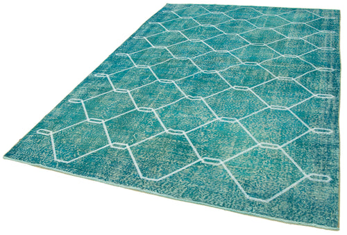 Geometric Carpet Turquoise Geometric Cotton Wool Handmade Area Rug 6'7'' x 9'9''