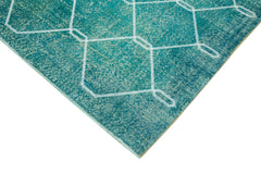 Geometric Carpet Turquoise Geometric Cotton Wool Handmade Area Rug 6'7'' x 9'9''