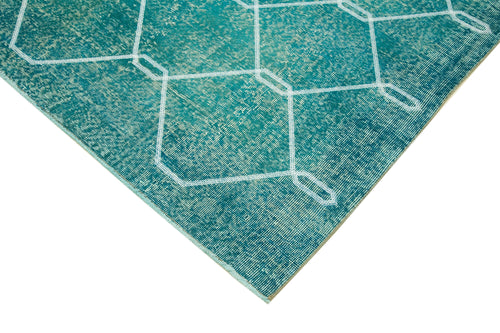 Geometric Carpet Turquoise Geometric Cotton Wool Handmade Area Rug 6'7'' x 9'9''