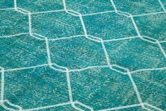 Geometric Carpet Turquoise Geometric Cotton Wool Handmade Area Rug 6'7'' x 9'9''