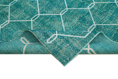 Geometric Carpet Turquoise Geometric Cotton Wool Handmade Area Rug 6'7'' x 9'9''
