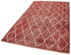 Geometric Carpet Red Geometric Cotton Wool Handmade Area Rug 5'3'' x 8'11''