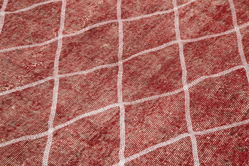 Geometric Carpet Red Geometric Cotton Wool Handmade Area Rug 5'3'' x 8'11''