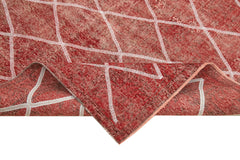 Geometric Carpet Red Geometric Cotton Wool Handmade Area Rug 5'3'' x 8'11''