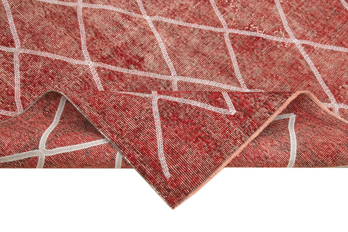 Geometric Carpet Red Geometric Cotton Wool Handmade Area Rug 5'3'' x 8'11''