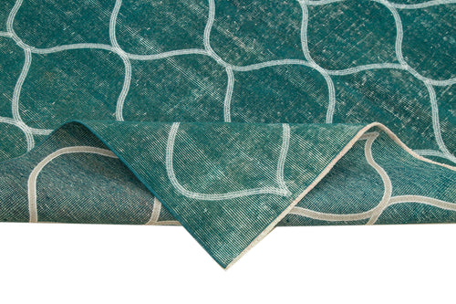 Geometric Carpet Turquoise Geometric Cotton Wool Handmade Area Rug 6'5'' x 9'11''