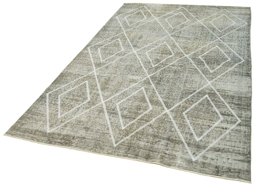 Geometric Carpet Grey Geometric Cotton Wool Handmade Area Rug 5'2'' x 8'5''
