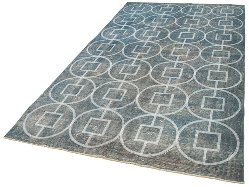 Geometric Carpet Blue Geometric Cotton Wool Handmade Area Rug 5'5'' x 9'8''