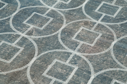 Geometric Carpet Blue Geometric Cotton Wool Handmade Area Rug 5'5'' x 9'8''