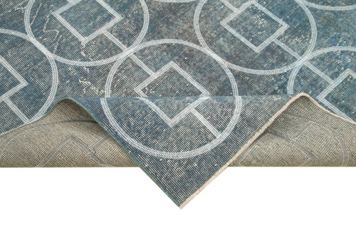 Geometric Carpet Blue Geometric Cotton Wool Handmade Area Rug 5'5'' x 9'8''