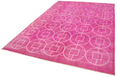 Geometric Carpet Pink Geometric Cotton Wool Handmade Area Rug 6'9'' x 9'9''