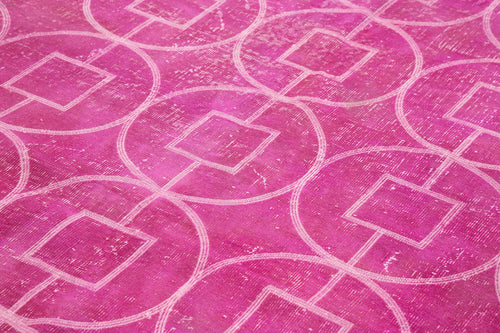 Geometric Carpet Pink Geometric Cotton Wool Handmade Area Rug 6'9'' x 9'9''