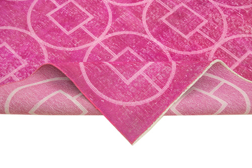 Geometric Carpet Pink Geometric Cotton Wool Handmade Area Rug 6'9'' x 9'9''