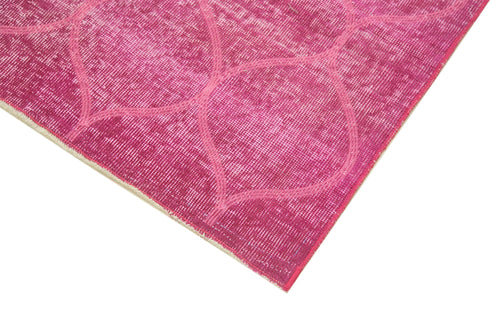 Handmade Area Rug - Pink Geometric Cotton Wool Turkish Wool Carpet 3'8''x6'8''