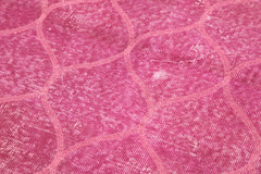 Handmade Area Rug - Pink Geometric Cotton Wool Turkish Wool Carpet 3'8''x6'8''