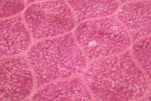 Handmade Area Rug - Pink Geometric Cotton Wool Turkish Wool Carpet 3'8''x6'8''