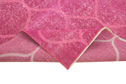 Handmade Area Rug - Pink Geometric Cotton Wool Turkish Wool Carpet 3'8''x6'8''