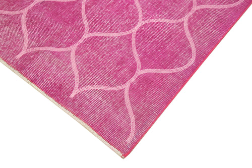 Handmade Area Rug - Pink Geometric Cotton Wool Vintage Turkish Carpet 3'8''x6'4''