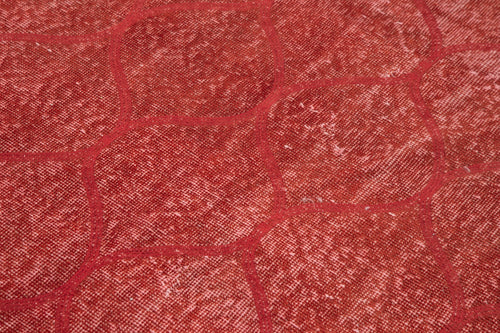 Handmade Area Rug | Red Geometric Cotton Wool Vintage Turkish Carpet 3'8''x6'8''