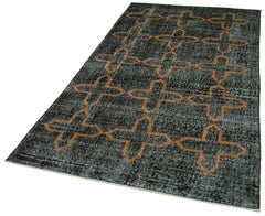 Geometric Carpet Black Geometric Cotton Wool Handmade Area Rug 4'3'' x 7'4''