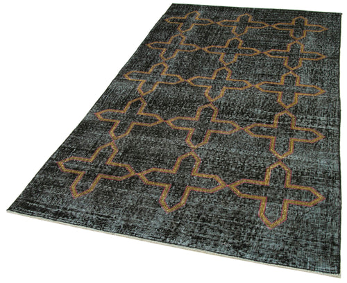 Geometric Carpet Black Geometric Cotton Wool Handmade Area Rug 4'3'' x 7'4''