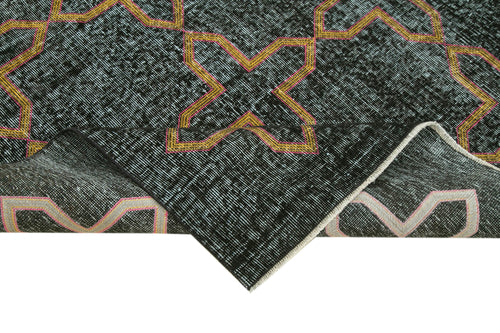Geometric Carpet Black Geometric Cotton Wool Handmade Area Rug 4'3'' x 7'4''