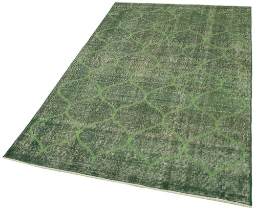 Geometric Carpet Green Geometric Cotton Wool Handmade Area Rug 4'2'' x 7'1''