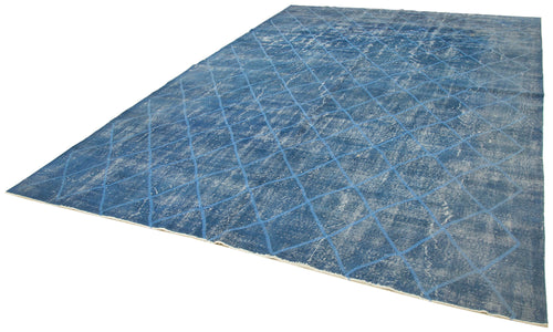 Geometric Carpet Blue Geometric Cotton Wool Handmade Area Rug 8'9'' x 12'6''