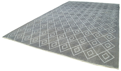 Geometric Carpet Grey Geometric Cotton Wool Handmade Area Rug 9'11'' x 15'11''