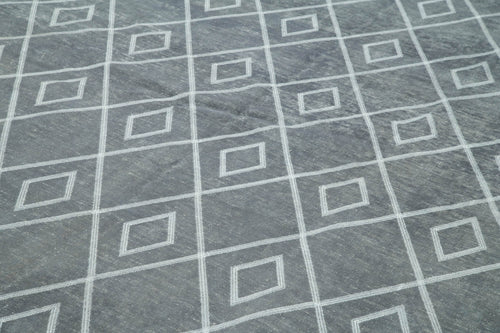 Geometric Carpet Grey Geometric Cotton Wool Handmade Area Rug 9'11'' x 15'11''