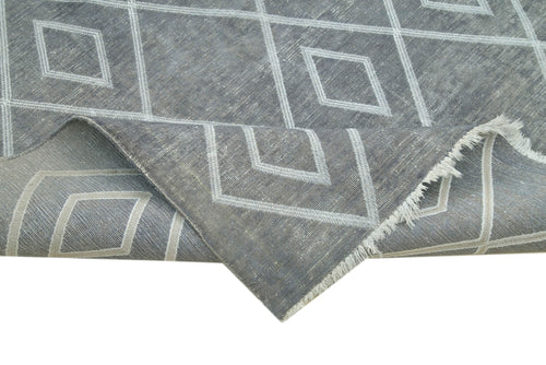 Geometric Carpet Grey Geometric Cotton Wool Handmade Area Rug 9'11'' x 15'11''